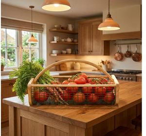 Custom Large Beech Wood Garden Hod for Harvesting Mesh Harvest Basket with Handle Wire Picking Basket <strong>Vegetables</strong> Fruits Flowers - Product Image 5