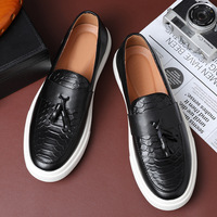 Mocassins décontractés pour hommes à pampilles, motif croco, chaussures habillées à enfiler pour le quotidien et les voyages d'affaires