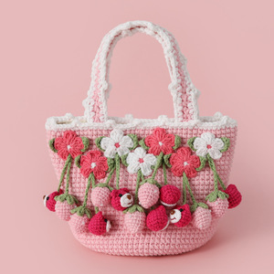 Bolsos de Ganchillo Hechos a Mano, Diseño de Flor Pequeña de Fresa, Bolso Tote con Cordón Multifuncional, Patrón de Oso, Lindo Bolso para Fotos, Supersky B0922 - Product Image 4
