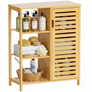Bamboo Bathroom Shelf Bathroom <b>Storage</b> <b>Rack</b> With Cabinet Bamboo <b>Storage</b> Cabinet With <b>Door</b> - Product Image 1