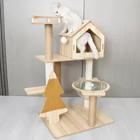 Arbre à chat en bois à plusieurs niveaux avec maisonnette pour chat et griffoir en sisal