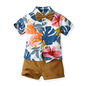 Pantalones cortos florales para niños, camiseta + monos, ropa informal de verano de dos piezas, traje colorido de playa para niños de 6 años - Product Image 2