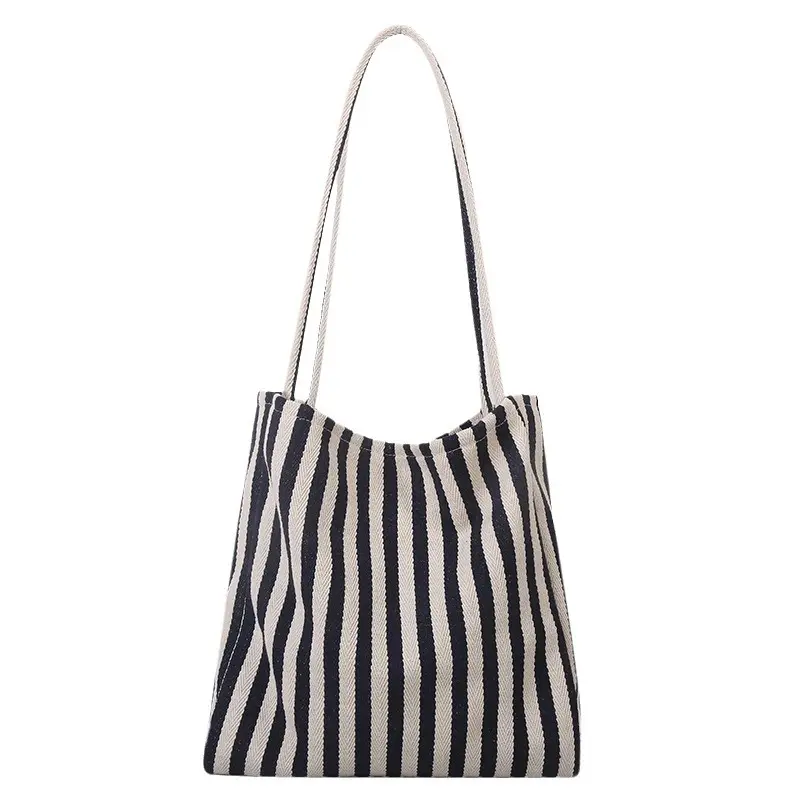 New Product Large capacity Canvas handbag one-shoulder sweet striped handbag