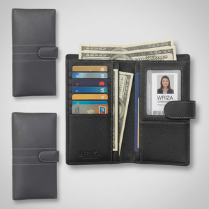 WRIZA Genuine Leather Black Rectangular <b>Travel</b> <b>Wallet</b> Button Passport Credit ID Cash Business Card Holder Card Slots - Product Image 5