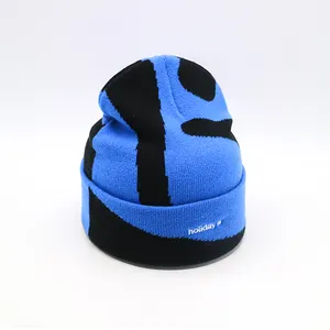 Gorro preto azul para inverno, moda de inverno, jacquard, gorro quente personalizado