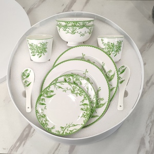 Nouveaux modèles de vaisselle en porcelaine de style européen, 10 pièces, motif lys de la vallée vert - Product Image 2