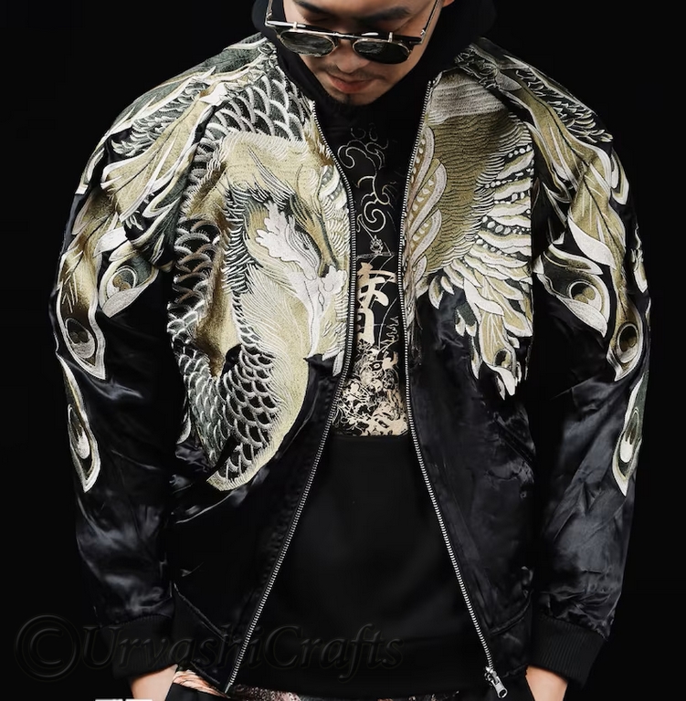 Hip Hop Golden Jacket Men Japanese Golden Angel Wings Bomber