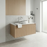 Mueble de Baño Flotante Moderno de Madera Contrachapada Boston Oak Woodmatt con Cajones, Sin Lavabo, para Proyectos Hoteleros Personalizados