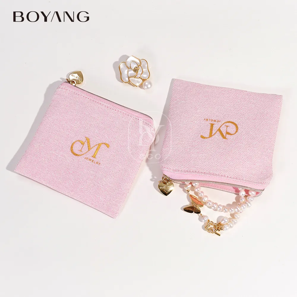 Boyang personnalisé Portable luxe collier boucle d'oreille anneau Bracelet pochette de rangement coton voyage bijoux stockage organisateur sac