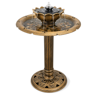 Fontaine solaire pour bain d'oiseaux à 2 niveaux en cascade, bassin en forme de lotus, piédestal en bronze antique, élément aquatique pour jardin et terrasse extérieurs