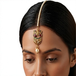 Mangtikka Polki antique plaqué or en laiton de qualité supérieure, élégant et fait main, accessoire pour cheveux pour collection de mariage - Product Image 2