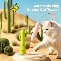 Jouet interactif rotatif électrique automatique pour chat d'intérieur, baguette en caoutchouc avec ventouse, plume de papillon et laser