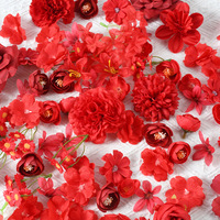 Têtes de fleurs artificielles en soie rouge, style fleur de prunier, matériaux DIY pour épingles à cheveux, accessoires de coiffure de mariage style Hanfu chinois