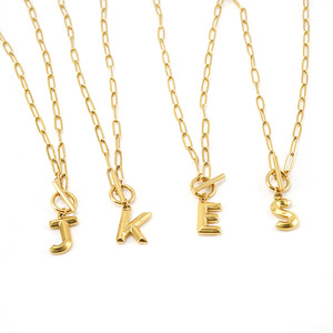 Moda letra collar joyería papel Clip cadena <span class=keywords><strong>OT</strong></span> hebilla 26 inicial collar 18K chapado en oro collar de acero inoxidable - Product Image 5