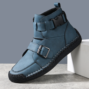 Stivali da Uomo in Pelle Scamosciata con Cinturino e Fibbia Metallica, Cuciture a Mano, Suola Flessibile in Gomma, Impermeabili, Traspiranti, Casual, per Camminata all'Aperto - Product Image 4