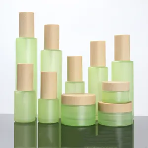 Tampa de creme luxuosa para grão de madeira, verde 30g 50g, jarra de 20ml/30ml/40ml/60ml/80 garrafa spray loção 100ml 120ml, tonificador garrafa de vidro