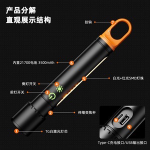 ไฟฉายอลูมิเนียมอัลลอยด์ 30W LED แบบชาร์จไฟได้ ปรับซูมได้ สำหรับใช้งานกลางแจ้ง - Product Image 2