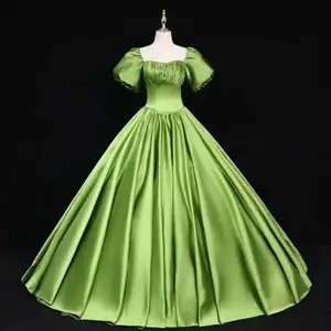 New wedding dress evening dress satin avocado green banquet stage performance tutu skirt supply