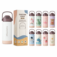 Bouteille d'eau isotherme portable pour enfants, en acier inoxydable 18/8, double paroi, 14 oz, avec couvercle à paille et poignée, idéale pour l'école