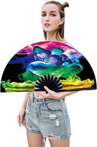 Abanico Plegable Grande de Bambú con Diseño de Mariposa y Humo Arcoíris Colorido, Abanico de Sonido para Festivales, Actuaciones y Decoración de Fiestas - Product Image 4