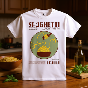 T-shirt promotionnel blanc pour homme, cuisine italienne, spaghetti - Product Image 3