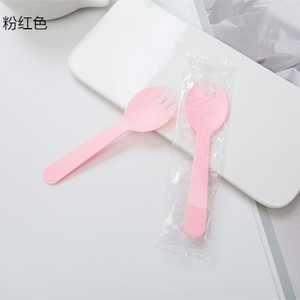 Disposable Plastic Spoons Forks Ladles Individually Packaged Ice Cream Dessert Sets Thickened Party Cutlery Pink - Product Image 2