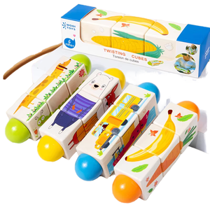 Puzzle en bois d'animaux de dessin animé, blocs rotatifs, jouet éducatif pour l'apprentissage précoce et la cognition pour bébés - Product Image 4