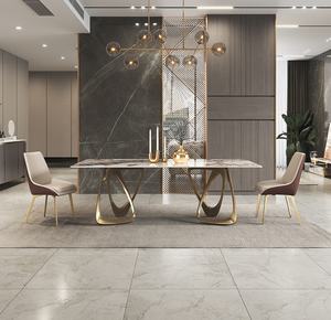 Set <span class=keywords><strong>Tavolo</strong></span> da Pranzo di Lusso Contemporaneo <span class=keywords><strong>con</strong></span> Lastra di Pietra Lucida Estensibile e <span class=keywords><strong>6</strong></span> <span class=keywords><strong>Sedie</strong></span> Arredamento Moderno per la Casa - Product Image 6