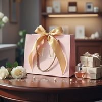 Sacs cadeaux de luxe personnalisés imprimés avec feuille d'or du fabricant MH, sacs en papier cartonnés avec nœud et ruban, votre propre logo