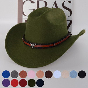 Sombrero de Vaquero de Poliéster Azul Claro y Azul Marino con Cinturón con Cabeza de Toro, Protección Solar, Cálido y con Sombra, Diseño Original Primavera 2025 - Product Image 4