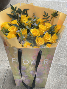 Custom Brand Custom Trapezoidal Flower Bouquet Paper Bag With Silver Colorful Satin Ribbon Handle for <b>Wedding</b> Party Packaging - Product Image 1