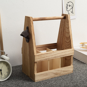 Panier de transport pour spiritueux en bois de Paulownia 21x15x28cm avec ouvre-bouteille, ensemble de service pour boissons - Product Image 1