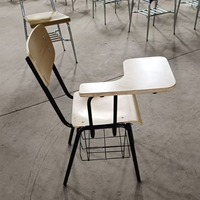 Chaise de formation scolaire avec siège en bois et table d'écriture intégrée, chaise d'étudiant pour salle d'examen avec siège en contreplaqué et tablette d'écriture