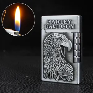 FJ6615 Metall Eagle Head Relief Craft Schleif scheibe Open Fire Feuerzeug Kreative aufblasbare Zigaretten anzünder Großhandel