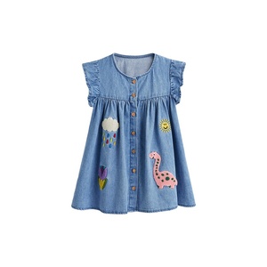 Gonna estiva Casual da ragazza in Denim a maniche corte stile europeo americano con toppa ricamata abito da <span class=keywords><strong>bambina</strong></span> con disegno a cartoni animati - Product Image 6