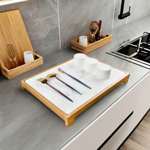 Estera de secado de platos de piedra de bambú versátil plegable grande y ecológica, almohadilla de piedra de diatomeas con patas para mostrador de cocina - Product Image 5