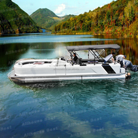 Yacht sportif moderne de haute qualité en fibre de verre, bateau ponton commercial pour fêtes avec moteur hors-bord, certifié CE, garantie de 3 ans