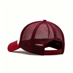 Casquette Trucker Bicolore 6 Panneaux avec Broderie Personnalisée Logo Rouge Vin et Blanc, Dos en Maille, Fermeture Snapback, Unisexe, Respirante pour l'Été et l'Extérieur - Product Image 6