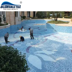 Bluwhale Design Flower Pattern Mozaik Mural 48x48mm Swimming Pool Ceramic Tiles Mosaics For Hotel Project