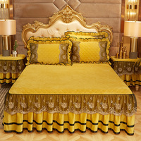 Luxe broderie dentelle jupe de lit ensemble maison épaissi couvre-lit couverture de literie 5 étoiles hôtel feuille taie d'oreiller housse de couette ensembles