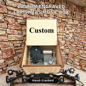 Boîte à musique personnalisée avec logo gravé au laser, cadeaux <span class=keywords><strong>de</strong></span> Noël d'usine, forme carrée en bois, manivelle manuelle 30 secondes - Product Image 2