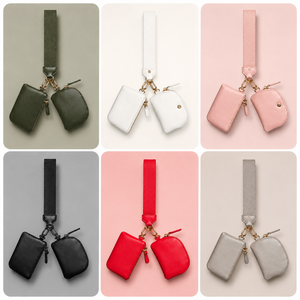 USA Warehouse New Arrival Leather Coin Bag Keychain Bag Dual <b>Pouch</b> Wristlet Dual Bag Solid Pink Wristlet <b>Pouch</b> Bag - Product Image 4