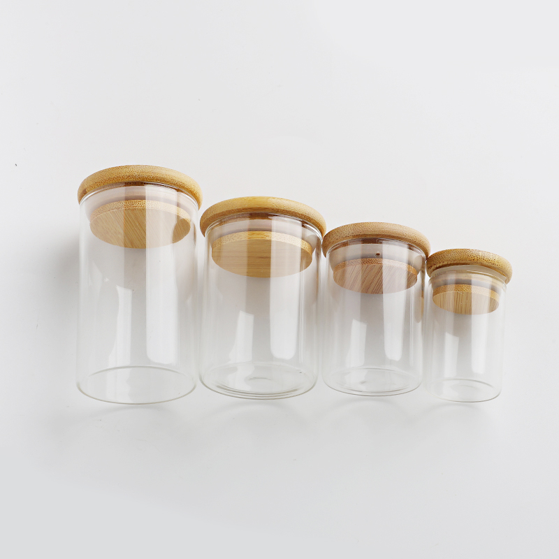 Spice Jar With Bamboo Lid Glass Jars Bottle Containers for Food Spice Herb Flower Candy Glass Packaging With Bamboo Wooden Lid