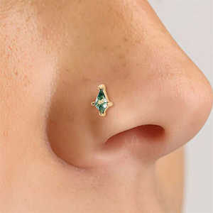 Anillo de Nariz de Plata de Ley 925 con Forma de Cometa y Ágata Musgosa para la Nariz o el Septum - Product Image 5