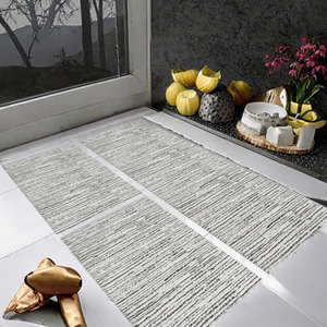 Set di 3 Tappeti Antiscivolo per <span class=keywords><strong>Cucina</strong></span>, Runner Geometrico Misto 1,30m X 45cm, 65cm X 45cm, Fatto a Mano, Strisce Caramello e Nero - Product Image 2