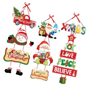 Christmas Door Hanging Tree Santa Claus Elk Snowman Hanging Ornaments Party Decorations 3D Logo Wall Signs