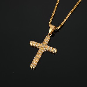 Collana con Ciondolo a Croce in Acciaio al Titanio Placcato Oro HIP HOP, Fornitura Diretta dalla Fabbrica per E-commerce Transfrontaliero, Vendita all'Ingrosso - Product Image 4