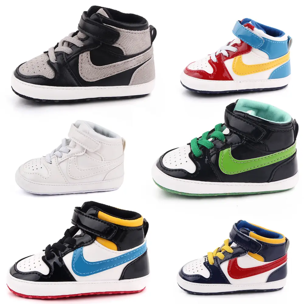 Wholesale Baby Boys Girls Loafer Flats Infant Toddler PU Leather Soft High-Top Sneaker Basketball Shoe