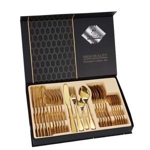 Customizable 24-Piece Luxury Stainless Steel 18/0 Flatware Set Mirror Gold Polishing Wedding Knife Spoon Fork Personalized Logo
