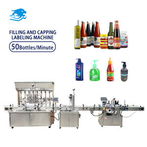 Ligne <span class=keywords><strong>de</strong></span> production <span class=keywords><strong>de</strong></span> machines <span class=keywords><strong>de</strong></span> remplissage, <span class=keywords><strong>de</strong></span> scellage et d'étiquetage semi-automatiques pour bouteilles en verre/plastique <span class=keywords><strong>de</strong></span> 10 à 500 ml, multi-matériaux - Product Image 1